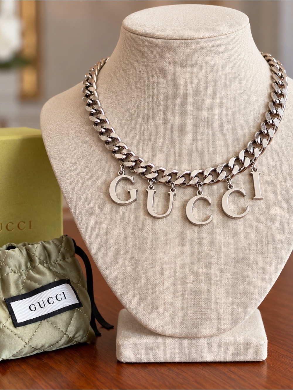 Gucci Silver-Tone Chunky Letter Pendant Necklace